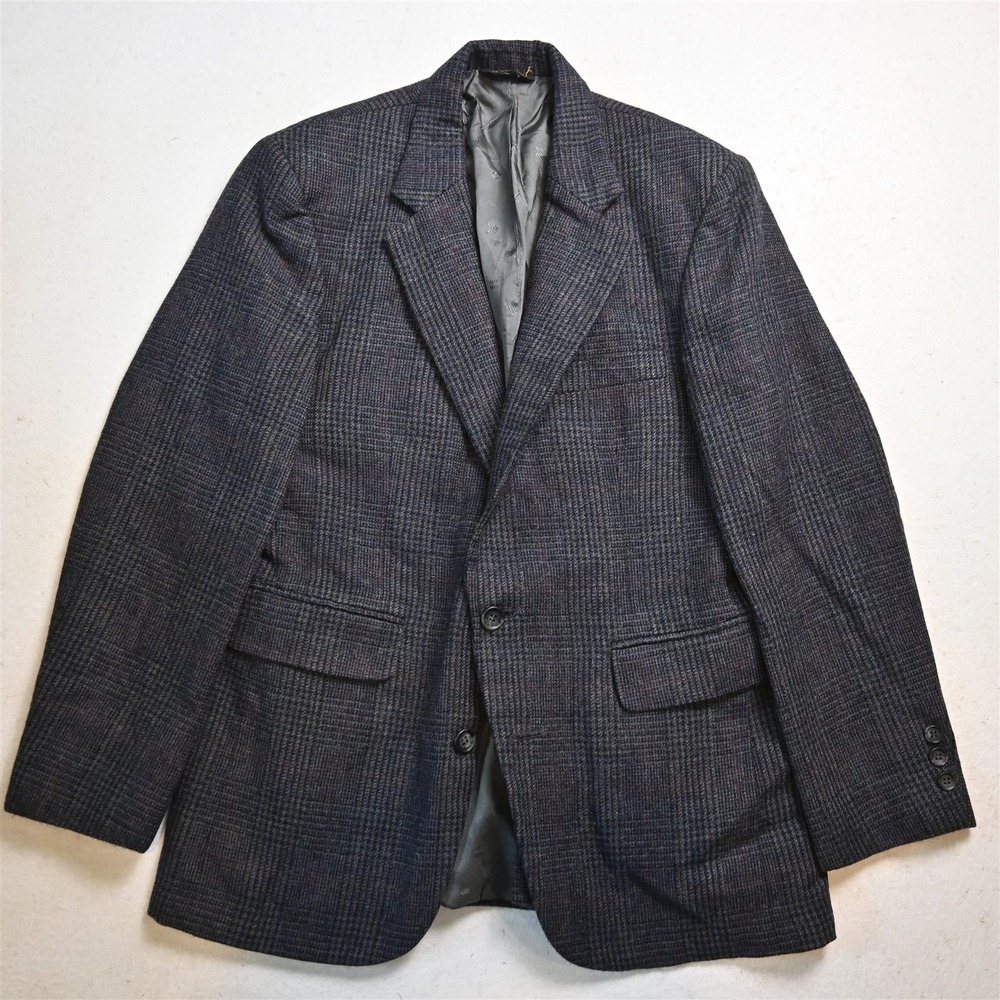 Vtg Mens 36S Blue Glenn Check Wool Tweed Mens Blazer Suit Jacket Sport Coat